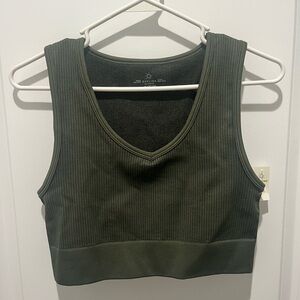 NWT Aerie Offline XL Forest Green Ribbed V-neck Crop Top